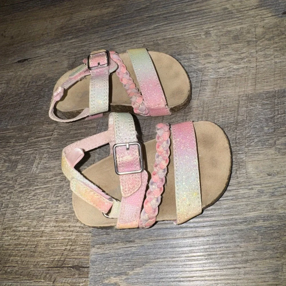 OshKosh B'gosh Faith Toddler Girls 5M Rainbow Glitter Braided Sandals Pink
